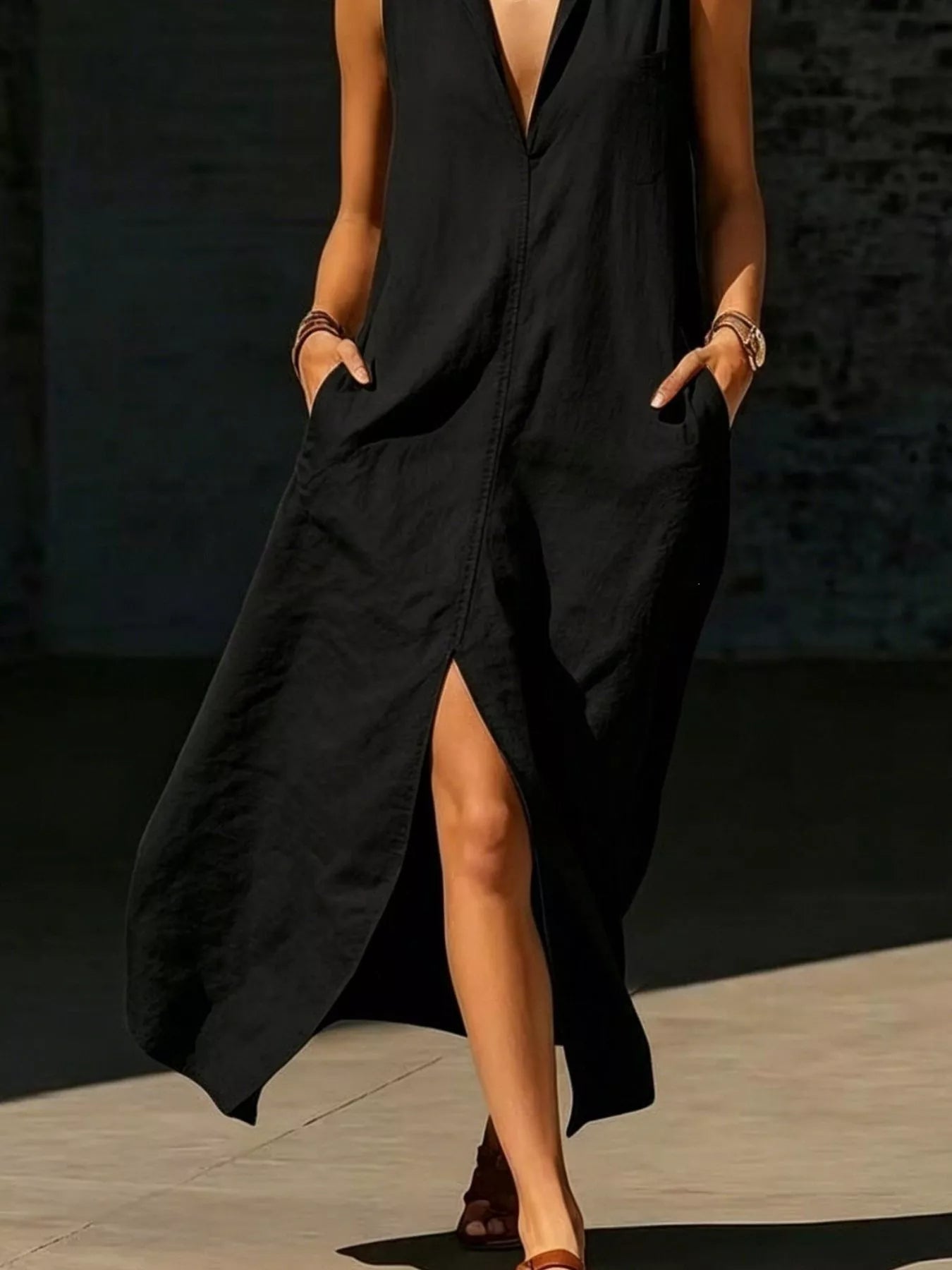 Sleeveless Maxi Dress with Side Pockets