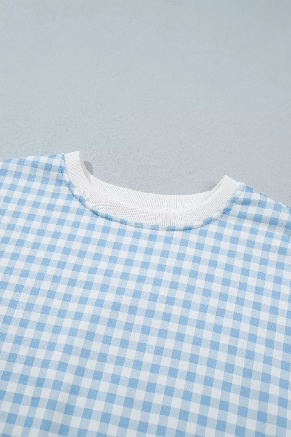 Gingham Long Sleeve Sweatshirt and Shorts Set