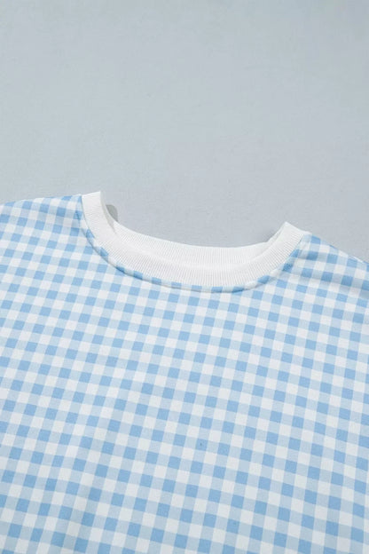Gingham Long Sleeve Sweatshirt and Shorts Set
