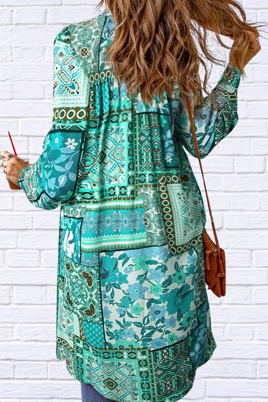 Printed Button Up Long Sleeve Top