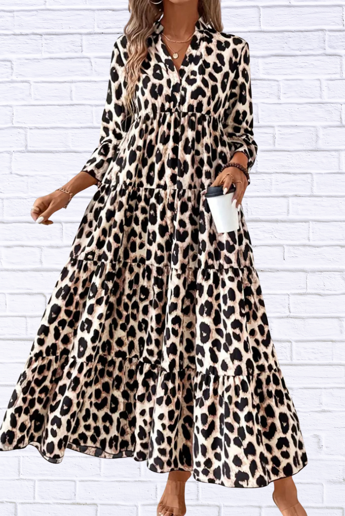 Leopard 3/4 Sleeve Midi Dress