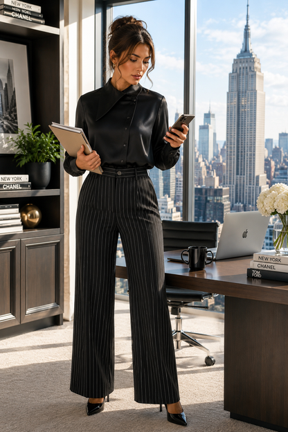 High-Waisted Striped Wide-Leg Pants for Women