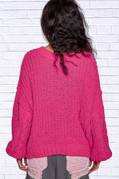 Cable-Knit Solid V-Neck Cropped Sweater