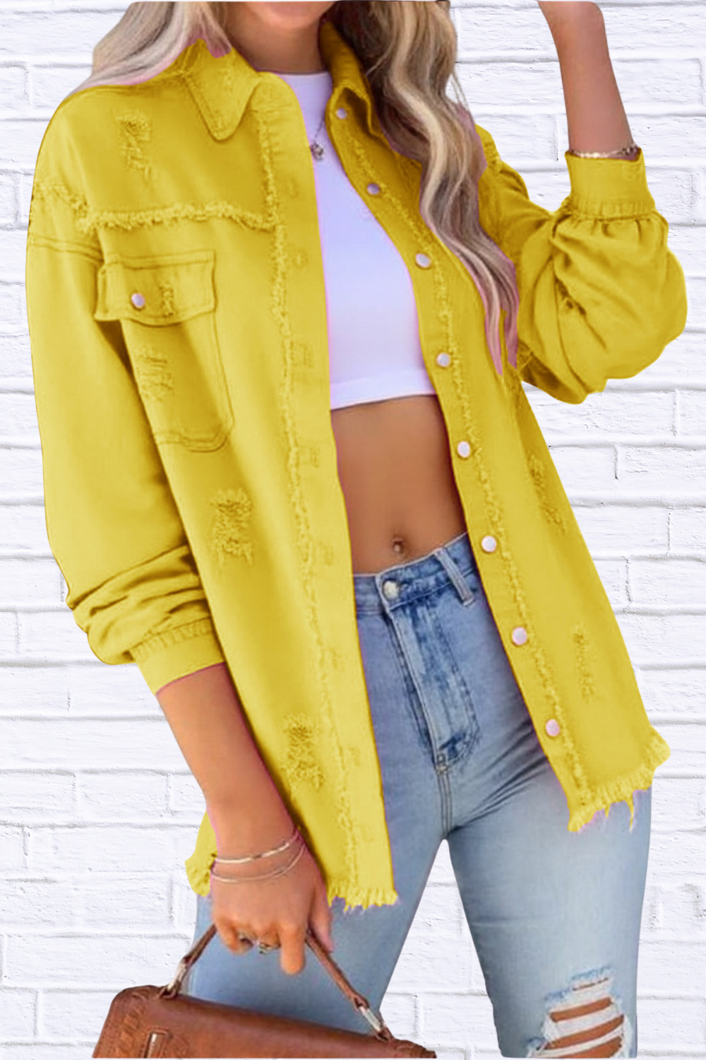 Distressed Denim Jacket with Frayed Edges