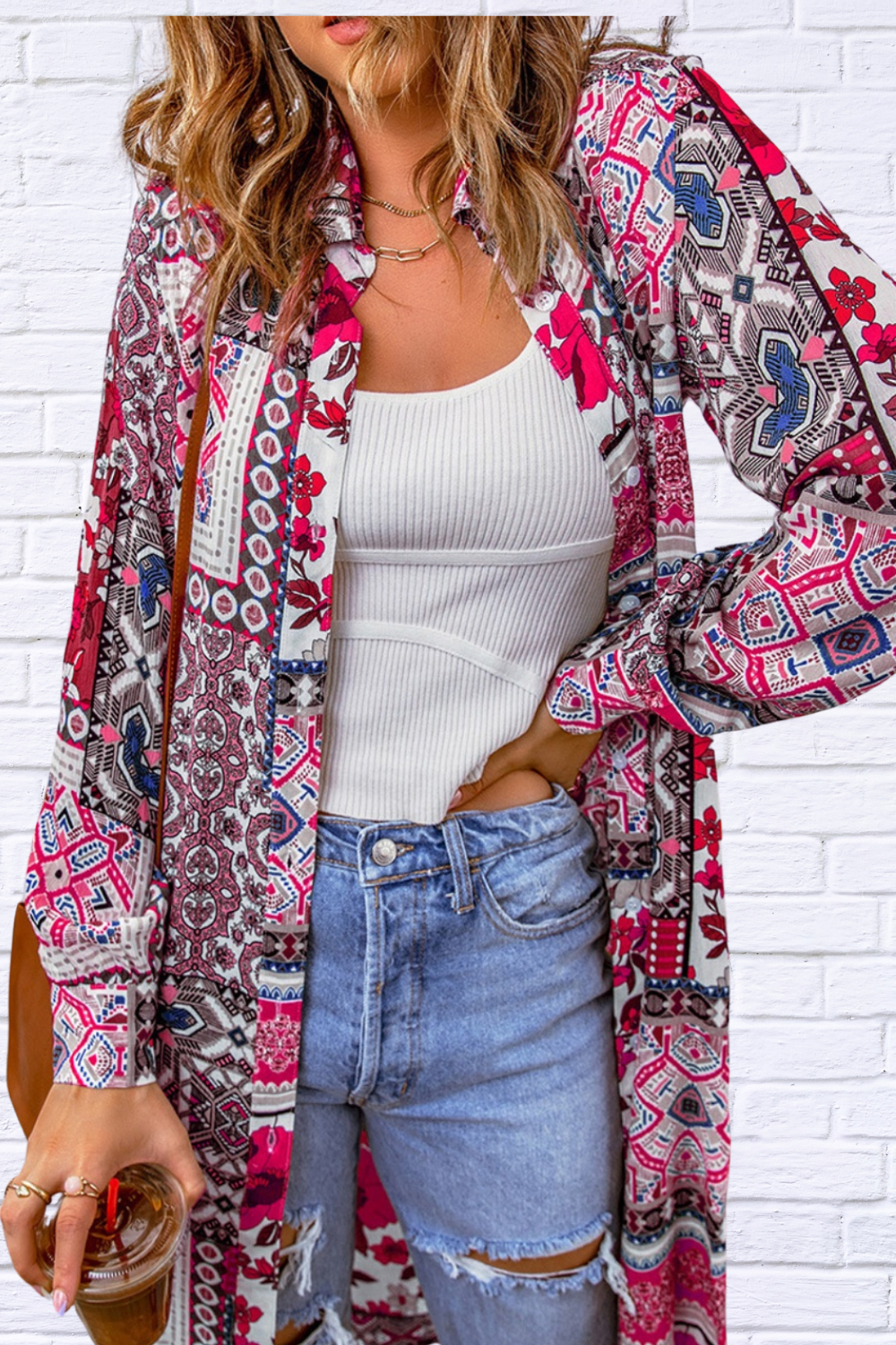 Printed Button Up Long Sleeve Top