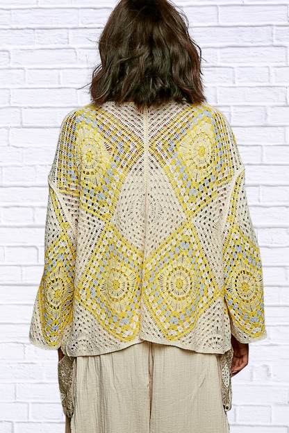 Elenor Open Front Crochet Cardigan with Granny Square Pattern