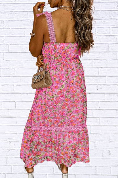 Floral Lace Wide Strap Square Neck Maxi Dress for Women