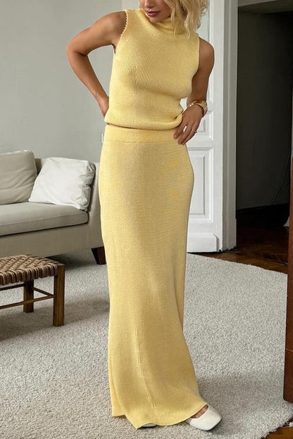 Rosiedress Cowl Neck Sweater Top and Elastic Waist Maxi Skirt Set