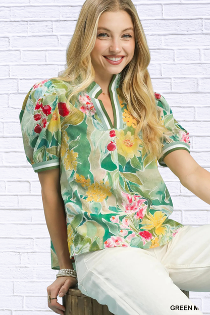 Umgee Jacquard Bloomscape Print Top