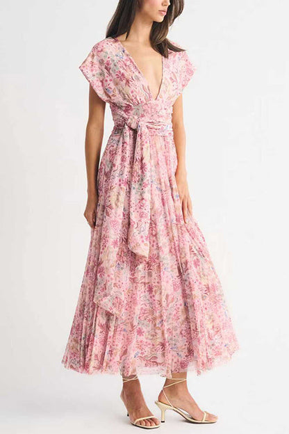 Halter V Neck Floral Print Maxi Dress