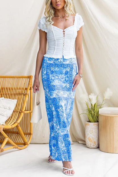 Ruffle Short Sleeves Button Up Top