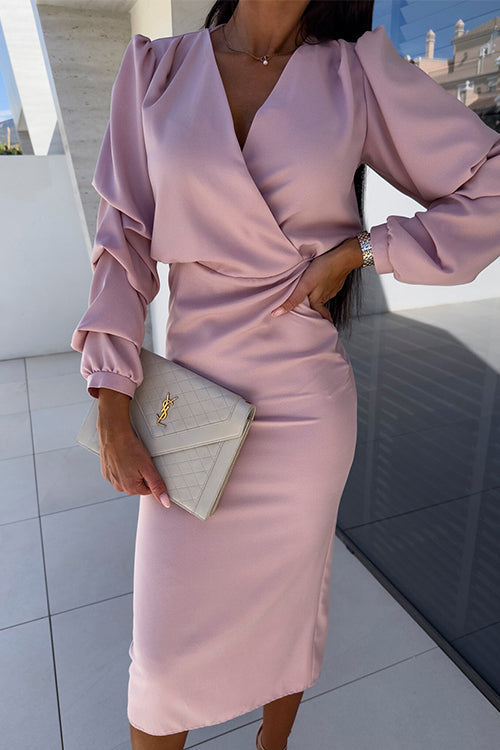 Rosiedress Wrap V Neck Long Sleeves Bodycon Midi Dress