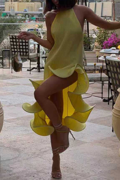 Sleeveless Irregular Ruffle Hem Midi Dress