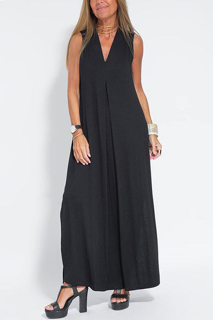 Sleeveless V Neck Side Split Maxi Dress Black