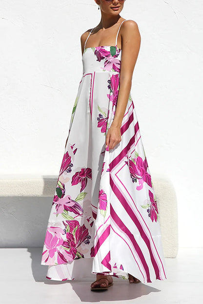 Rosiedress Spaghetti Strap High Waist Floral Print Swing Maxi Vacation Dress