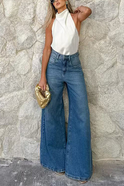 Halter Neck Open Back Satin Top