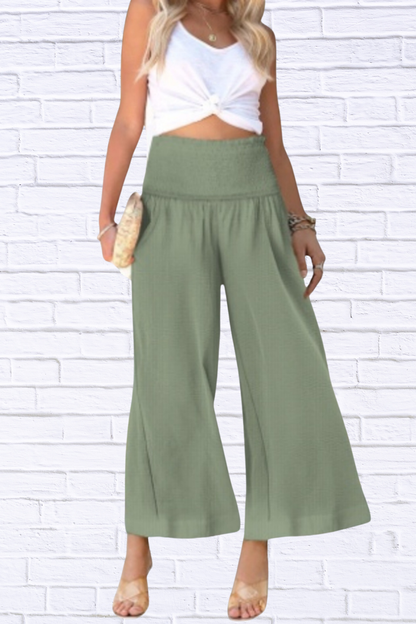 Wide-Leg Smocked Waist Pants