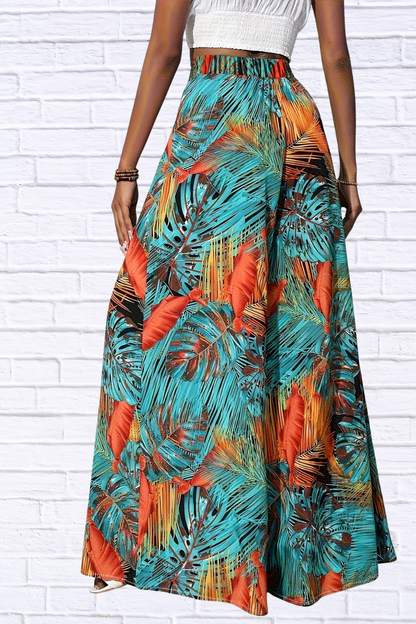 Tropical Print Wide Leg Pants