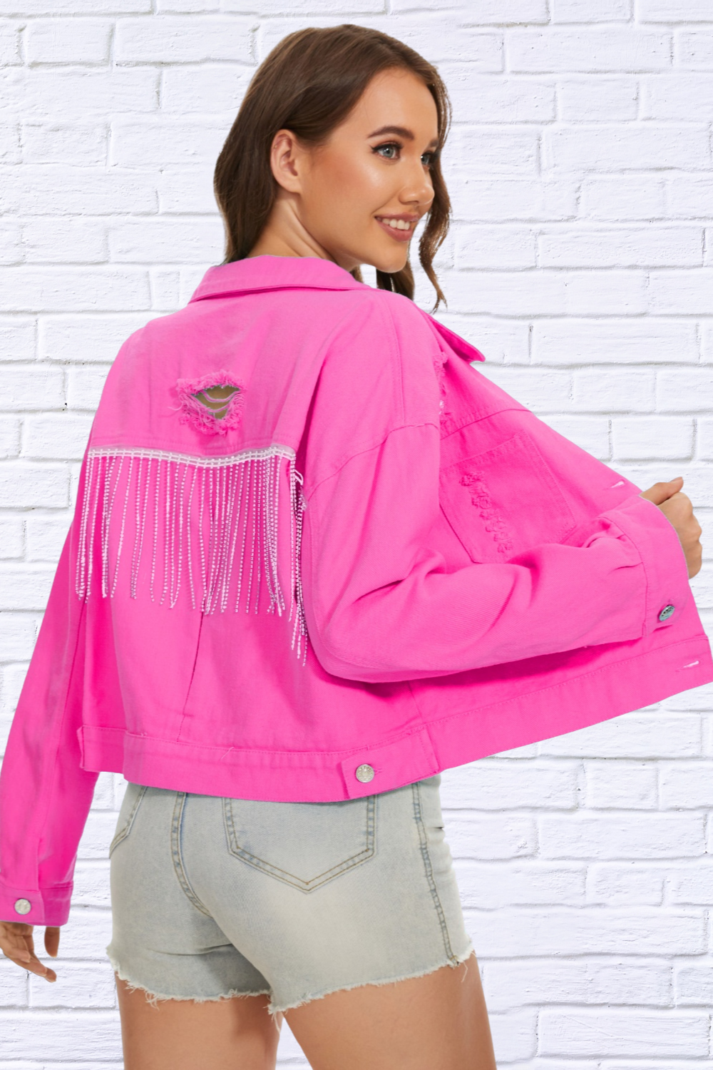 Distressed Distressed Button Up Denim Jacket