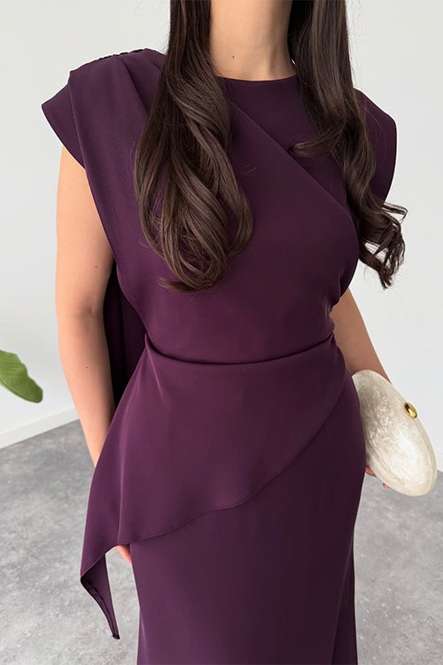 Crewneck Draped Tie Back Maxi Dress