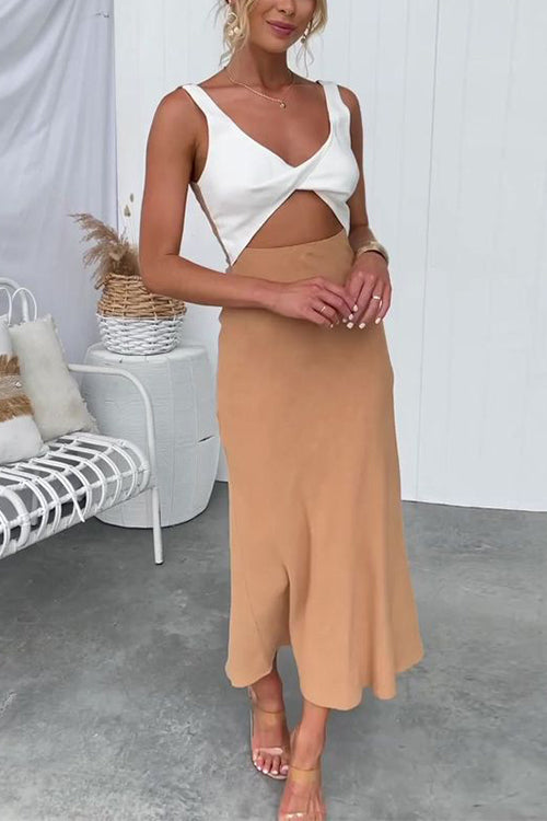 Twist Front Cut Out Maxi Cami Dress Camel