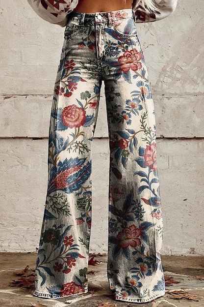 High Waist Unique Print Wide Leg Pants Floral
