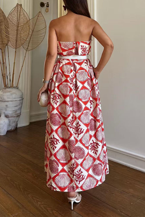 Strapless Tube Marine Life Print Maxi Dress