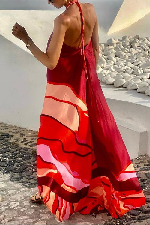 Rosiedress Halter Backless Printed Swing Maxi Vacation Dress