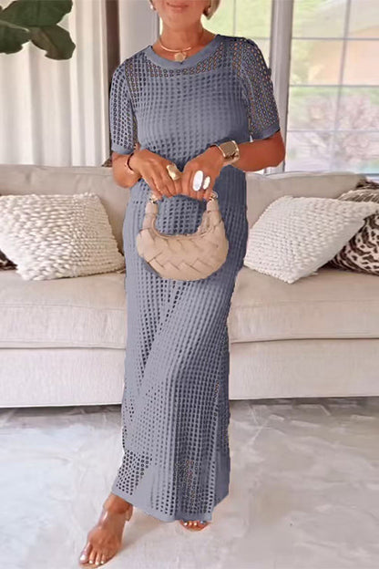 Crewneck Hollow Out Maxi Vacation Dress with Detachable Liner