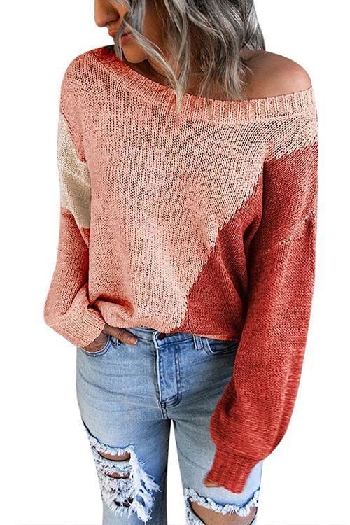 Triple Color Block Knit Sweater Pink