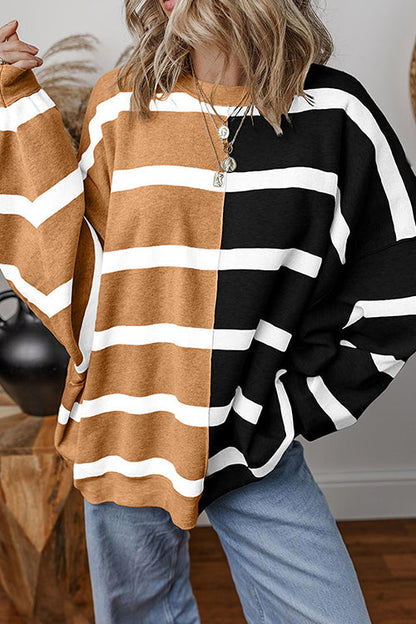 Rosiedress Long Sleeves Color Block Striped Oversized Sweatshirt