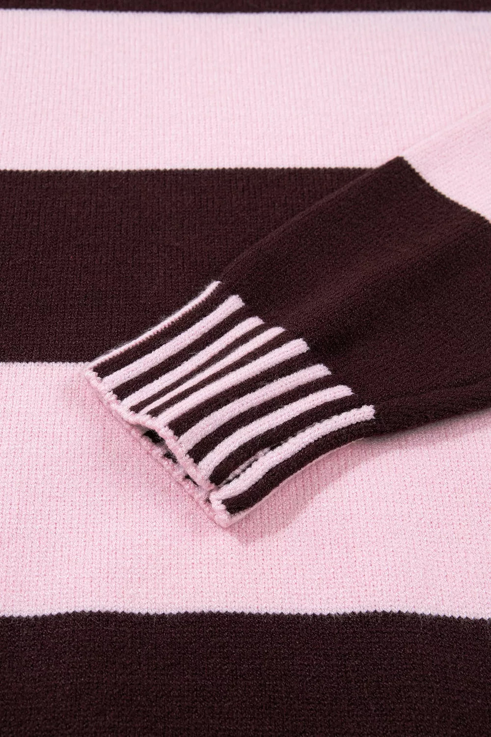 Stripe Contrast High Neck Dropped Shoulder Relaxed Sweater