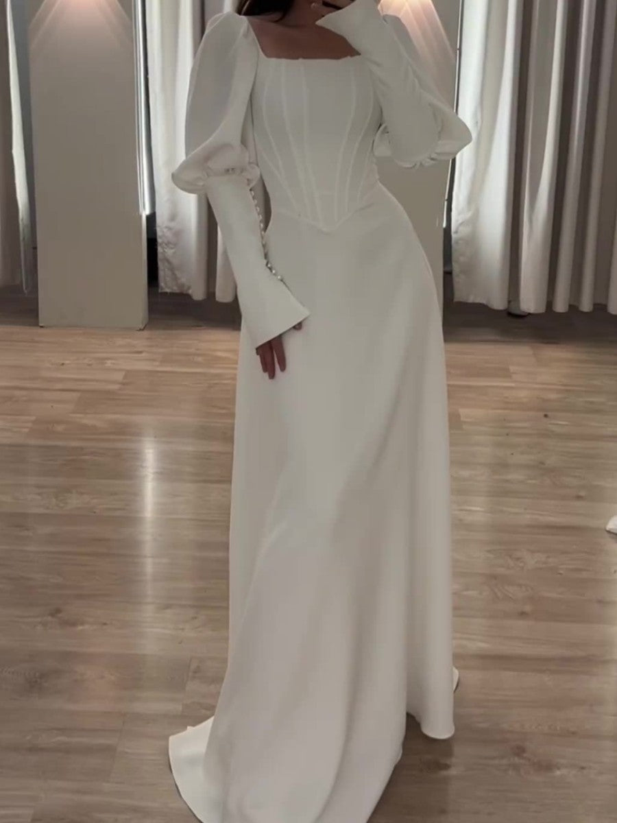 Noble Gigot Sleeve White Maxi Dress