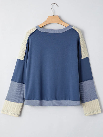Contrast Knitted Colorblock Star Patchwork Oversize Long Sleeve Top