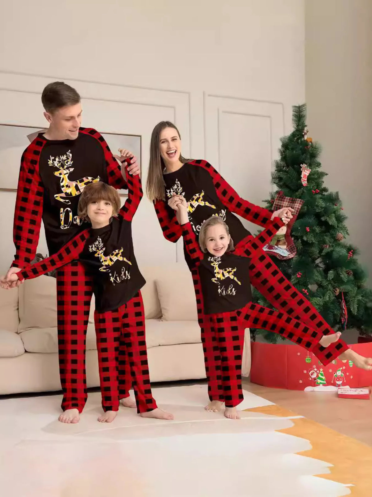 Full Size Family Matching Christmas Pajamas Set with Reindeer Graphic Plus Size