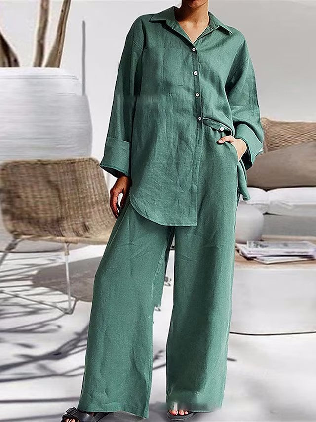 Casual Long Sleeves Shirt Loose Pants Two-Pieces Suit