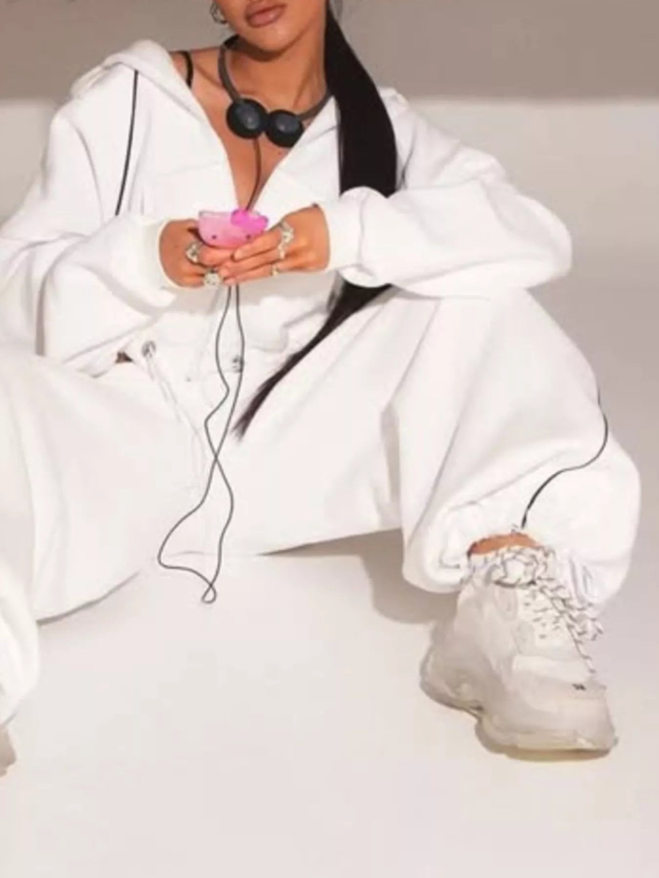 Cropped Zip-Up Hoodie and Wide-Leg Sweatpants Lounge Set