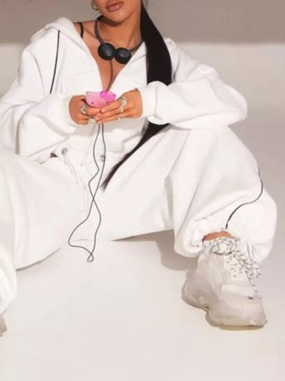 Cropped Zip-Up Hoodie and Wide-Leg Sweatpants Lounge Set