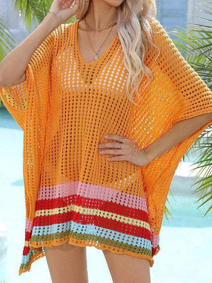 Crochet Rainbow Trim Cover-Up Dress