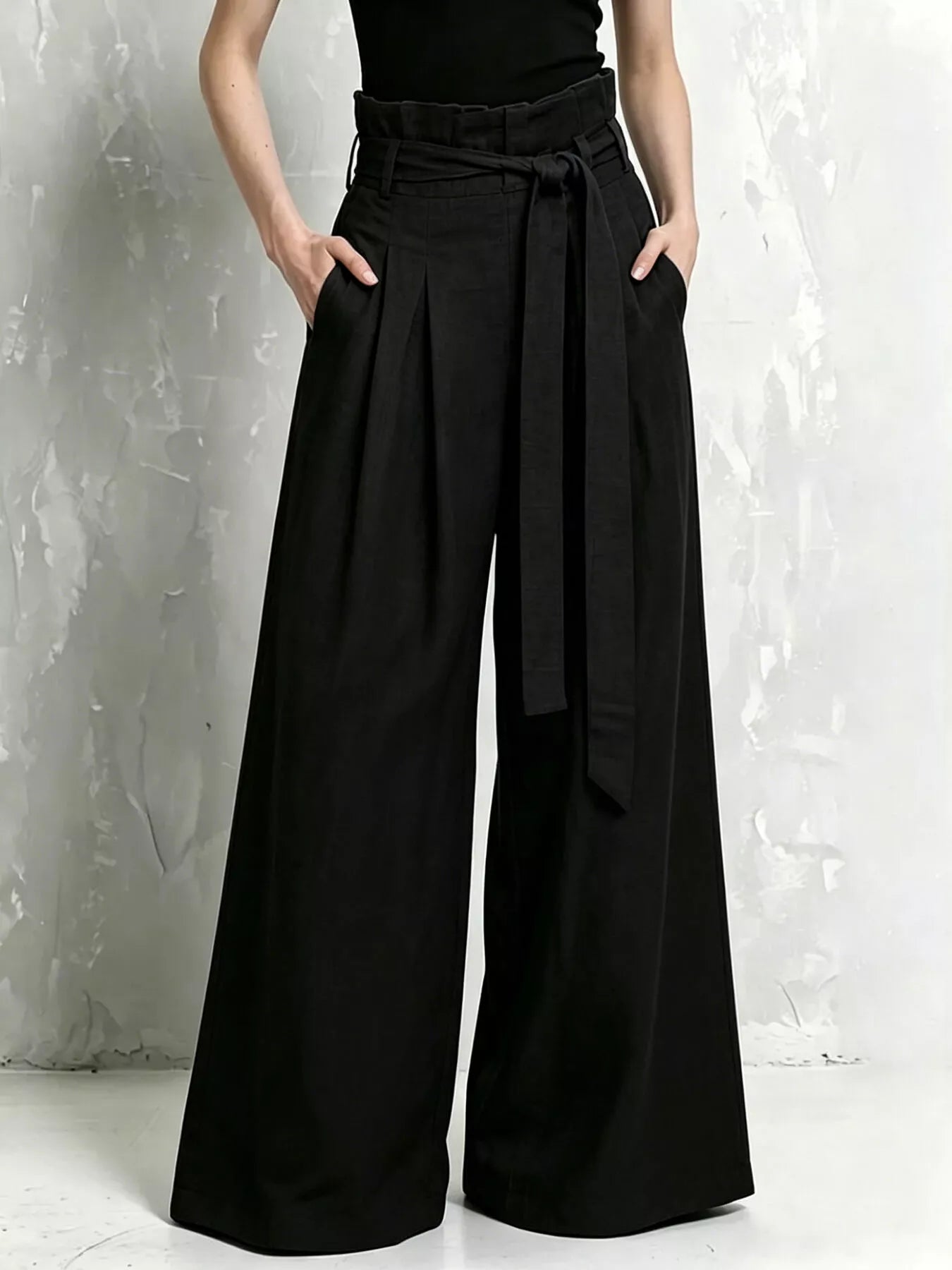 Full Size Wide-Leg Paperbag Waist Pants Plus Size