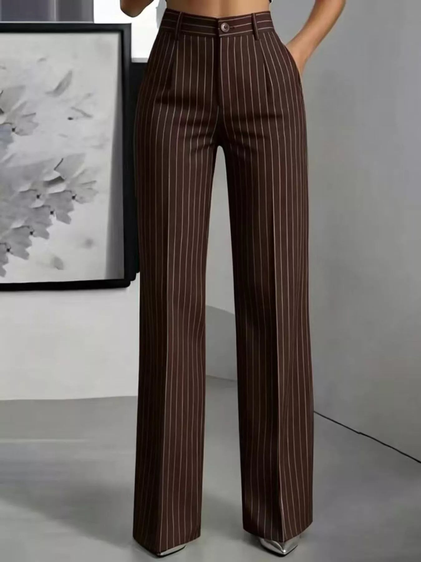 High-Waisted Striped Wide-Leg Pants for Women