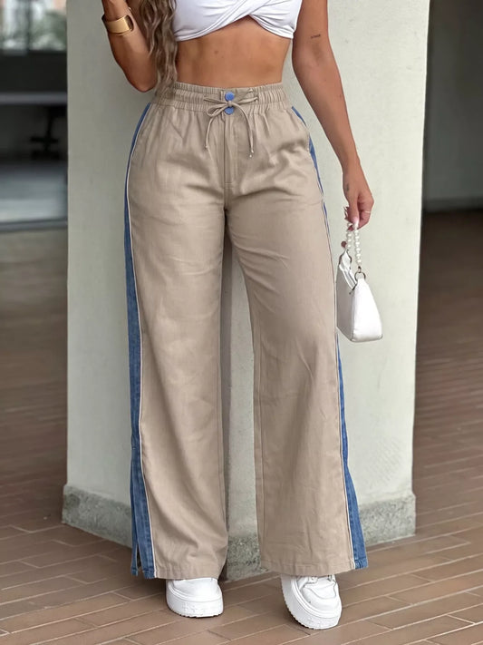 Contrast Side Panel Wide Leg Pants
