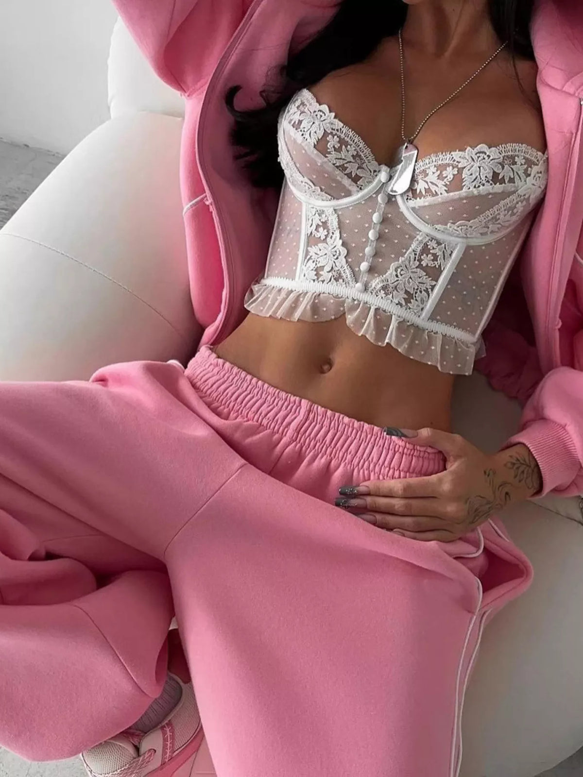 Cropped Zip-Up Hoodie and Wide-Leg Sweatpants Lounge Set
