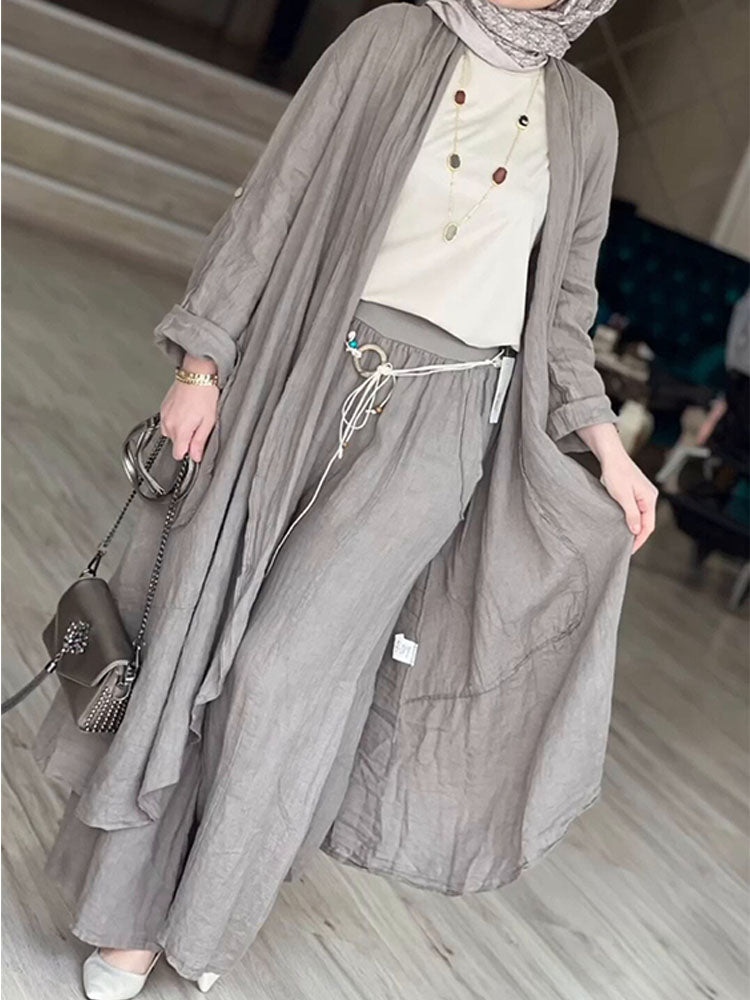 Loose Long Cardigan Wide Leg Pant Suit