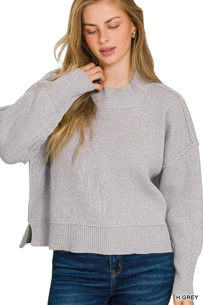 Zenana Wide Neck Band Drop Shoulder Sweater