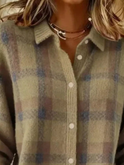 Full Size Plaid Button-Down Knit Cardigan Plus Size