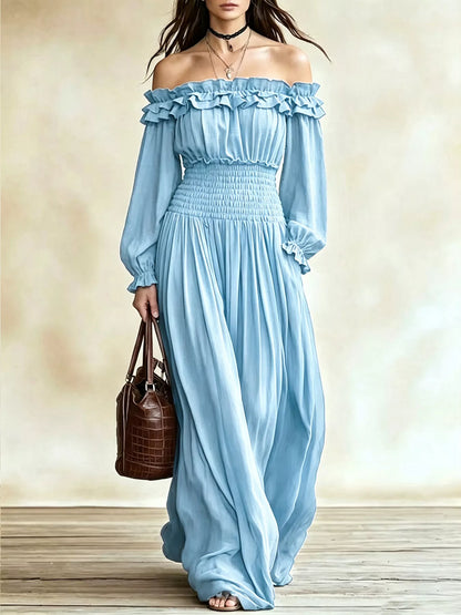 Full Size Off-Shoulder Ruffled Maxi Dress with Smocked Waist Plus Size