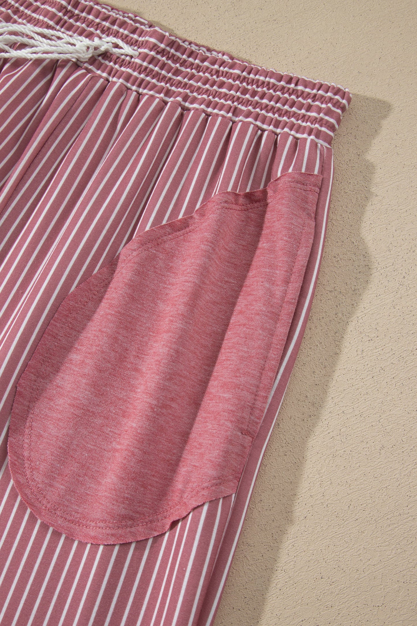 Fushia Raw Seam Patchwork Long Sleeve Top Pocket Casual Pants 2pcs Set