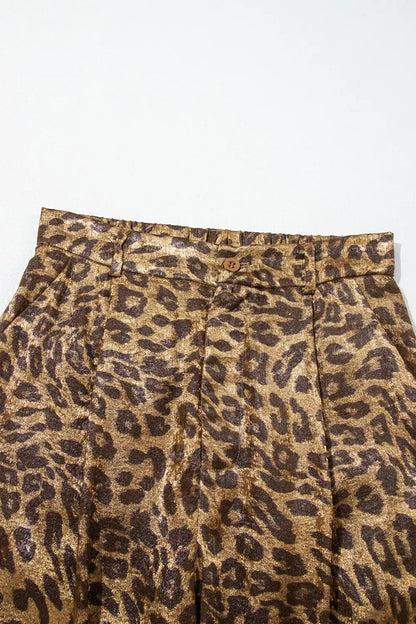 Multicolour Leopard Print Western Style Wide Leg Full Length Pants