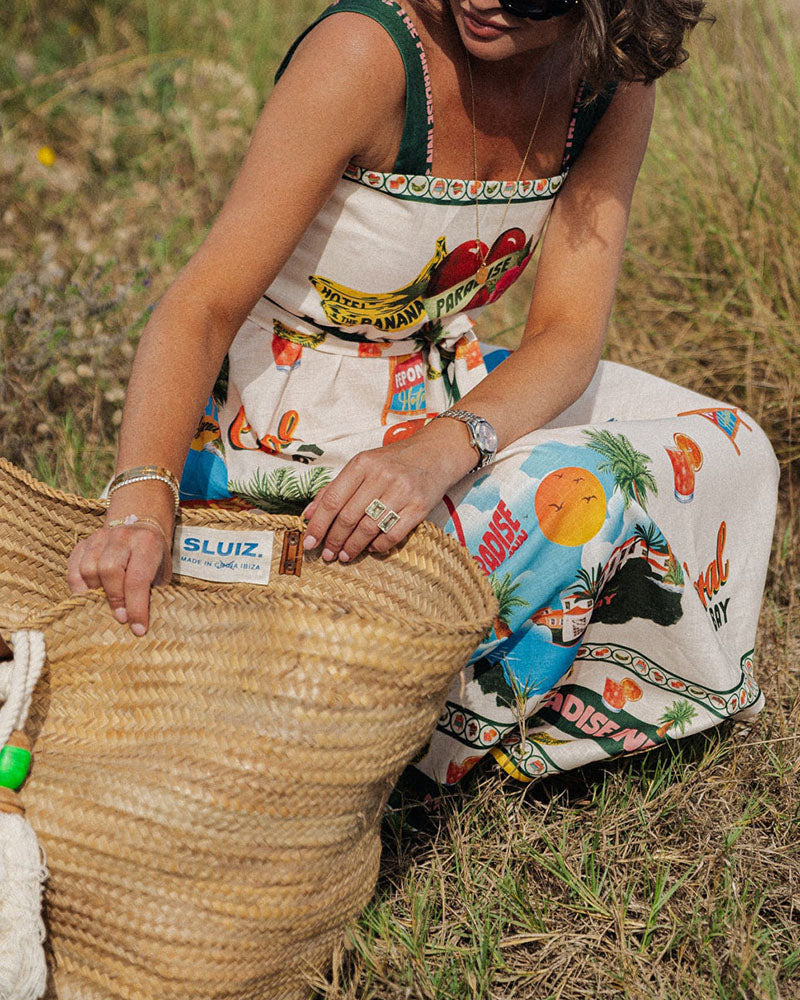 Summer strappy printed gathered dress